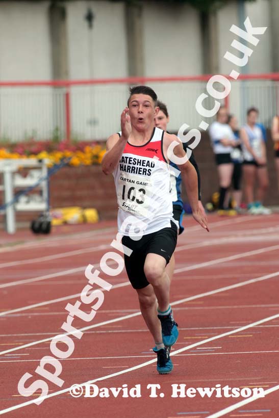 Boys under-13s 100 metres at the Gateshead Tartan Games Open.